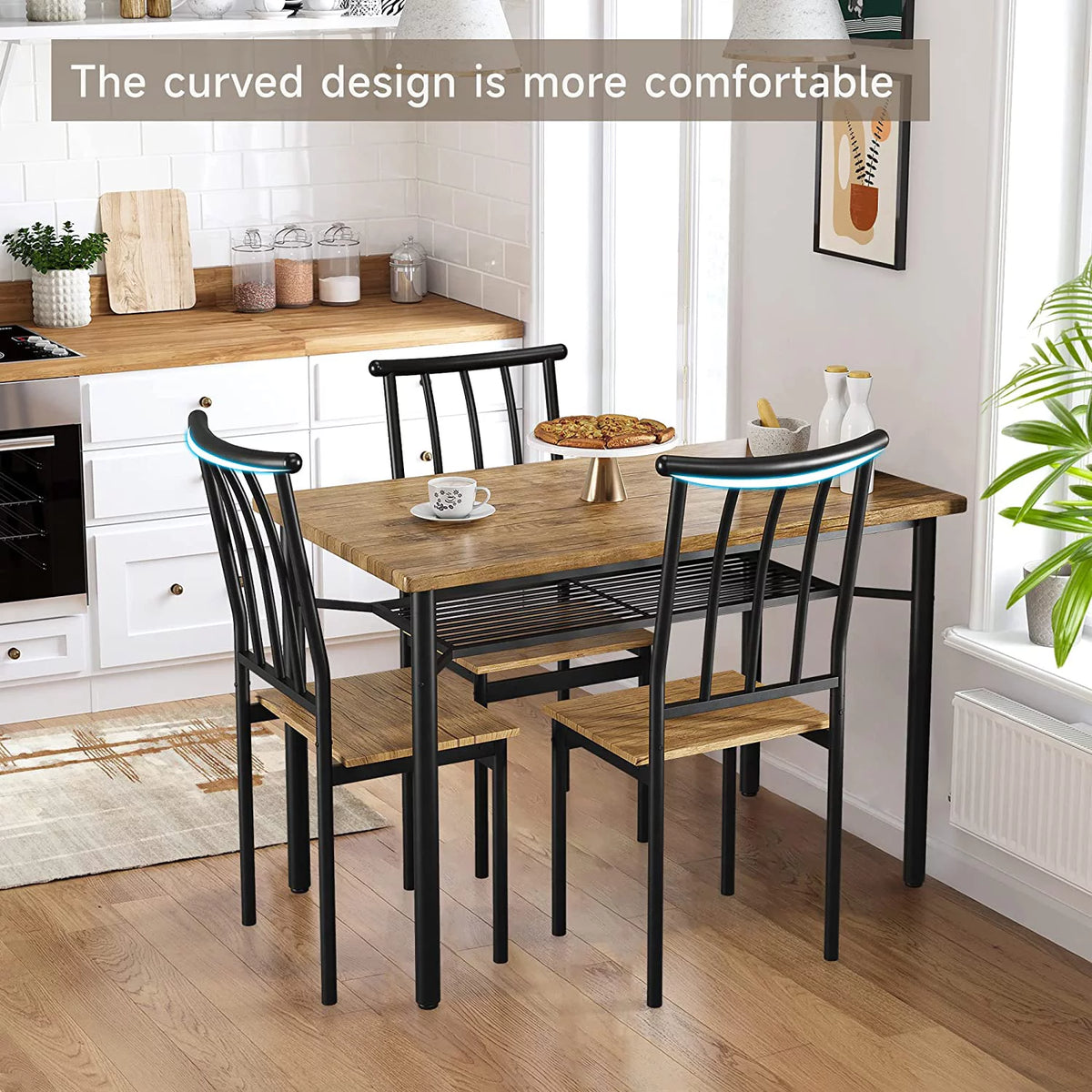 5-Piece Kitchen Table and Chairs for 4 with Metal Frame & Storage Rack U982860