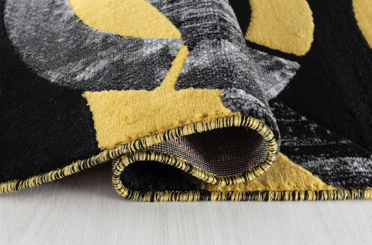 Yellow Black White Grey Modern Abstract Area Rug D758462