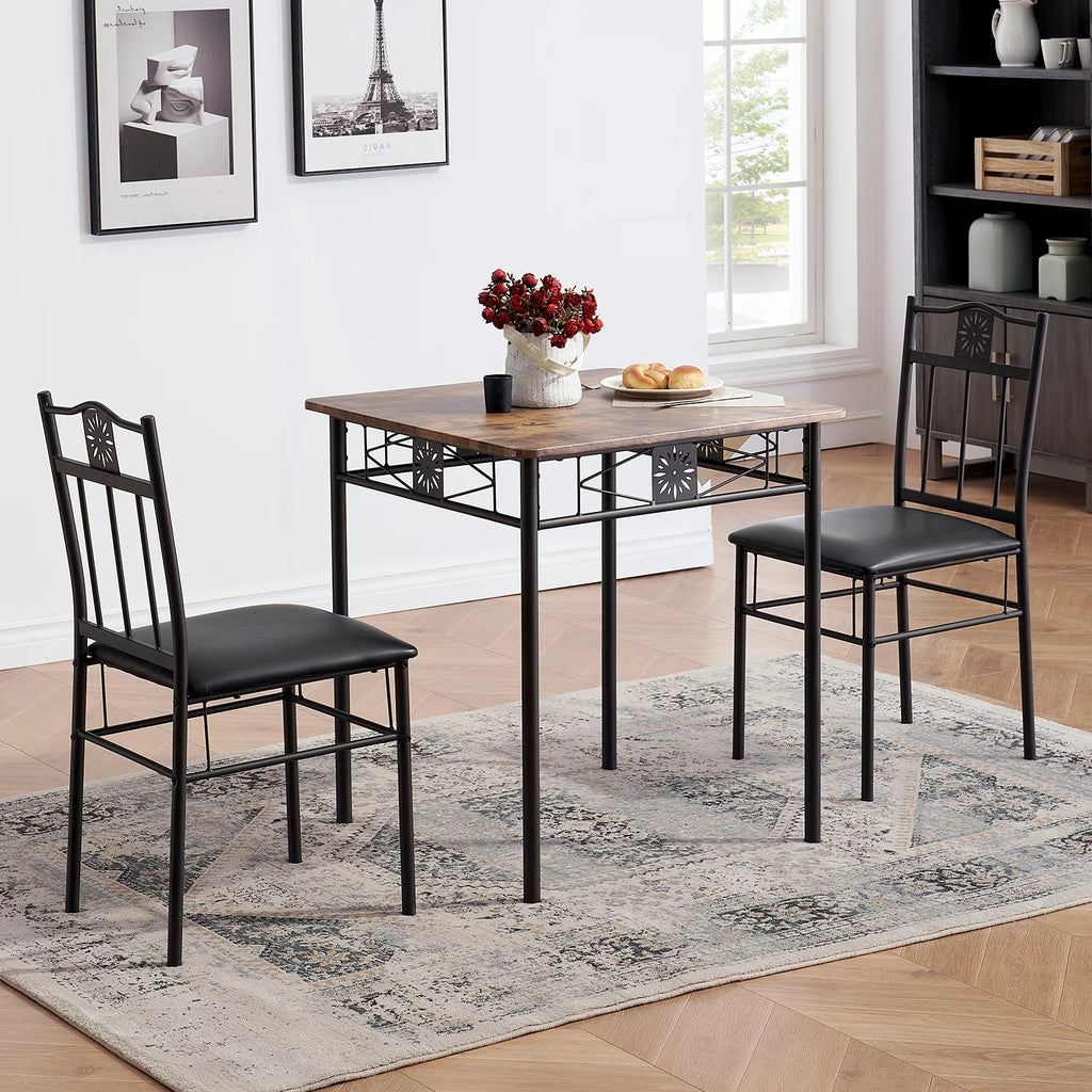 3-Piece Wooden Dining Table Set with 2 Pu Cushion Chairs X26339
