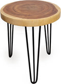 Round Natural Wood Slab Accent End Table F4955