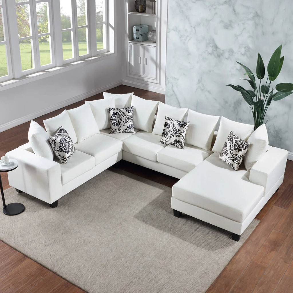 U Shape Velvet Sectional Sofa with Pillows and Chaise Lounge Y186