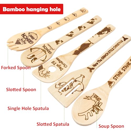 Bamboo Spoons 5 Christmas Themed Kitchen Utensils Set L835428