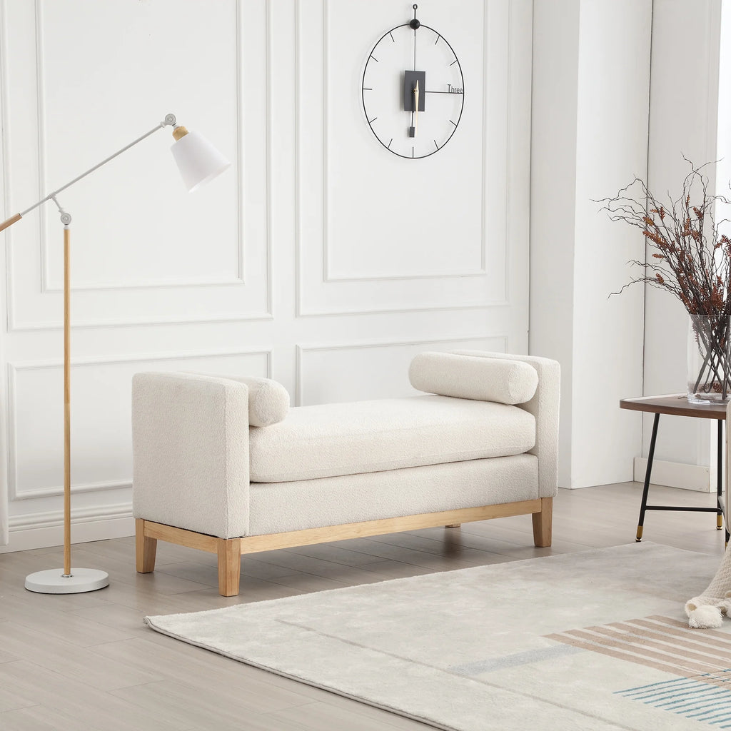 Ivory Upholstered Bench with Wood Legs A6146