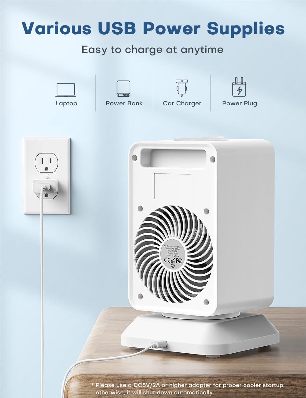 Portable Air Conditioner with 90° Rotate Base, 4H Timer, 300ml Water Tank O258