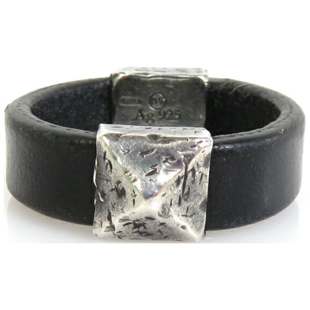 Pre-Owned Black Silver 925 Leather Ring Q379112