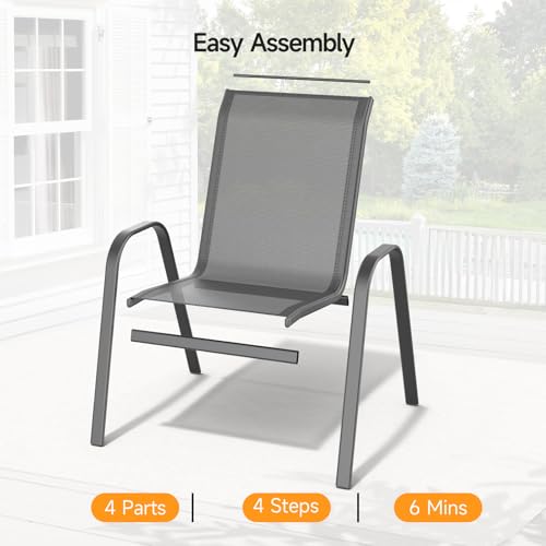 Grey Stackable Outdoor Dining Chairs Set of 4 B39185