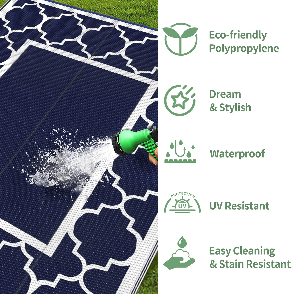 8'x10' Reversible Straw Plastic Waterproof Outdoor Rug W53917