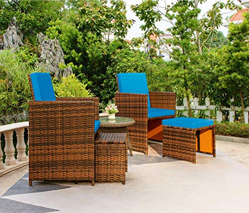 9 Pieces Patio Dining Set Rattan Chairs Glass Table Cushioned Seating W747