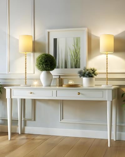 Buffet Lamps Set of 2 Tall Stick Table Lamp Marble Base Linen Shade F9842