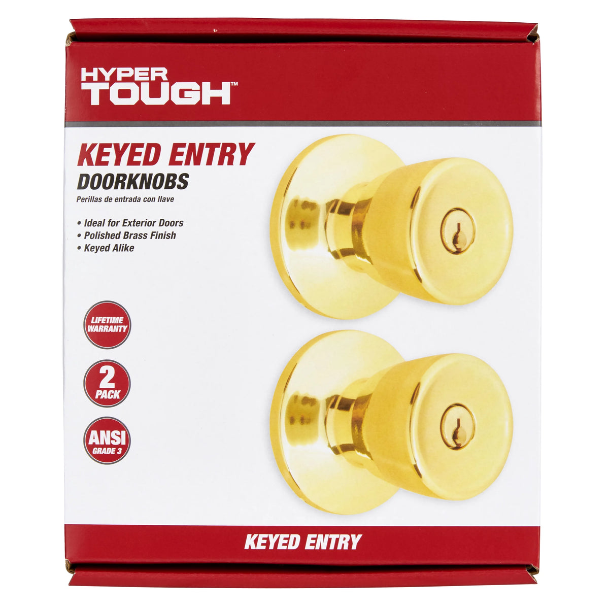 Keyed Entry Tulip Style Doorknob Polished Brass Twin Pack S118