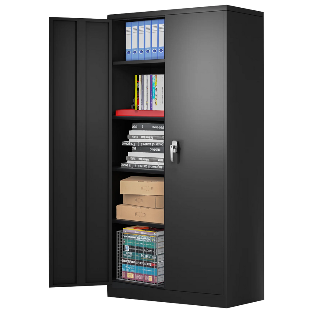 Black Metal Storage Cabinet with 4 Adjustable Shelves J46482