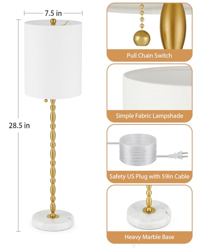 Buffet Lamps Set of 2 Tall Stick Table Lamp Marble Base Linen Shade F9842