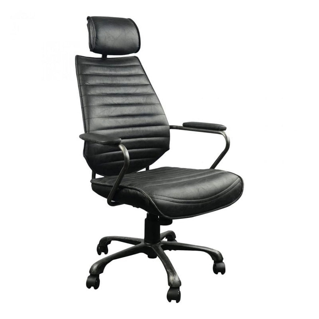 Leather and Iron Swivel Office Chair in Onyx Black O30946