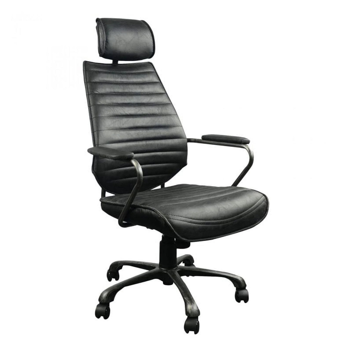 Leather and Iron Swivel Office Chair in Onyx Black O30946