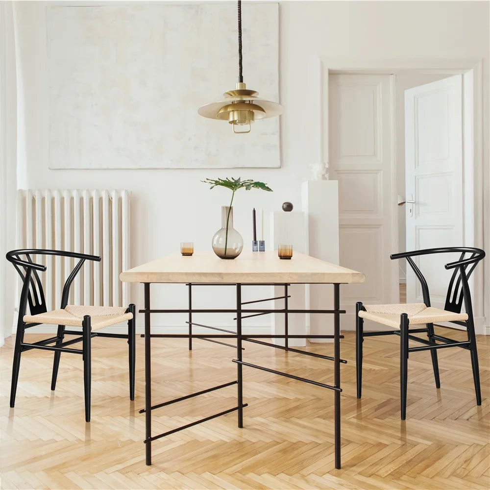 Set of 4 Black Weave Dining Chairs Metal Frame C13615