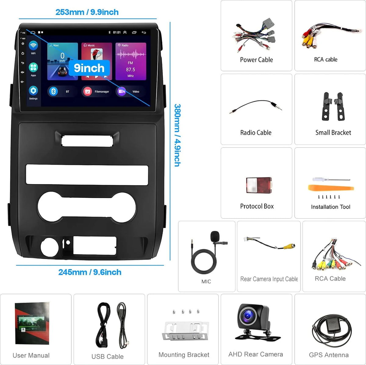 Android 13 9 Inch Touchscreen Car Stereo Radio with Backup Camera P7443