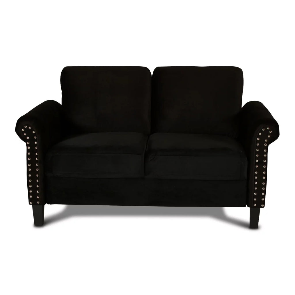Black Velvet Loveseat with Nailhead Trim U78806