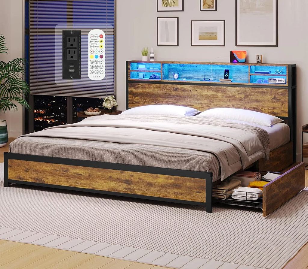 Queen Bed Frame with Headboard and Drawers B796