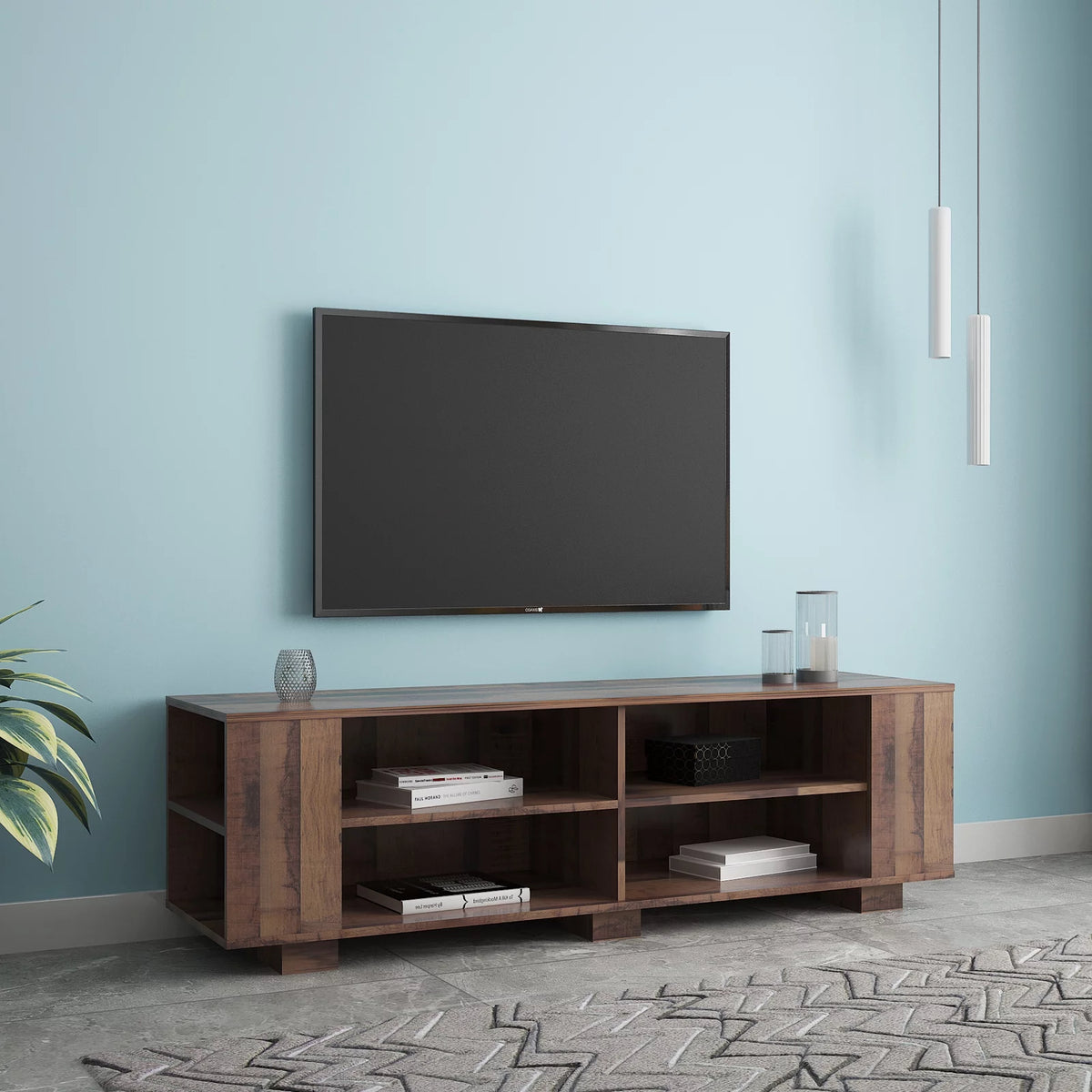 Brown TV Stand with 8 Open Shelves L31442