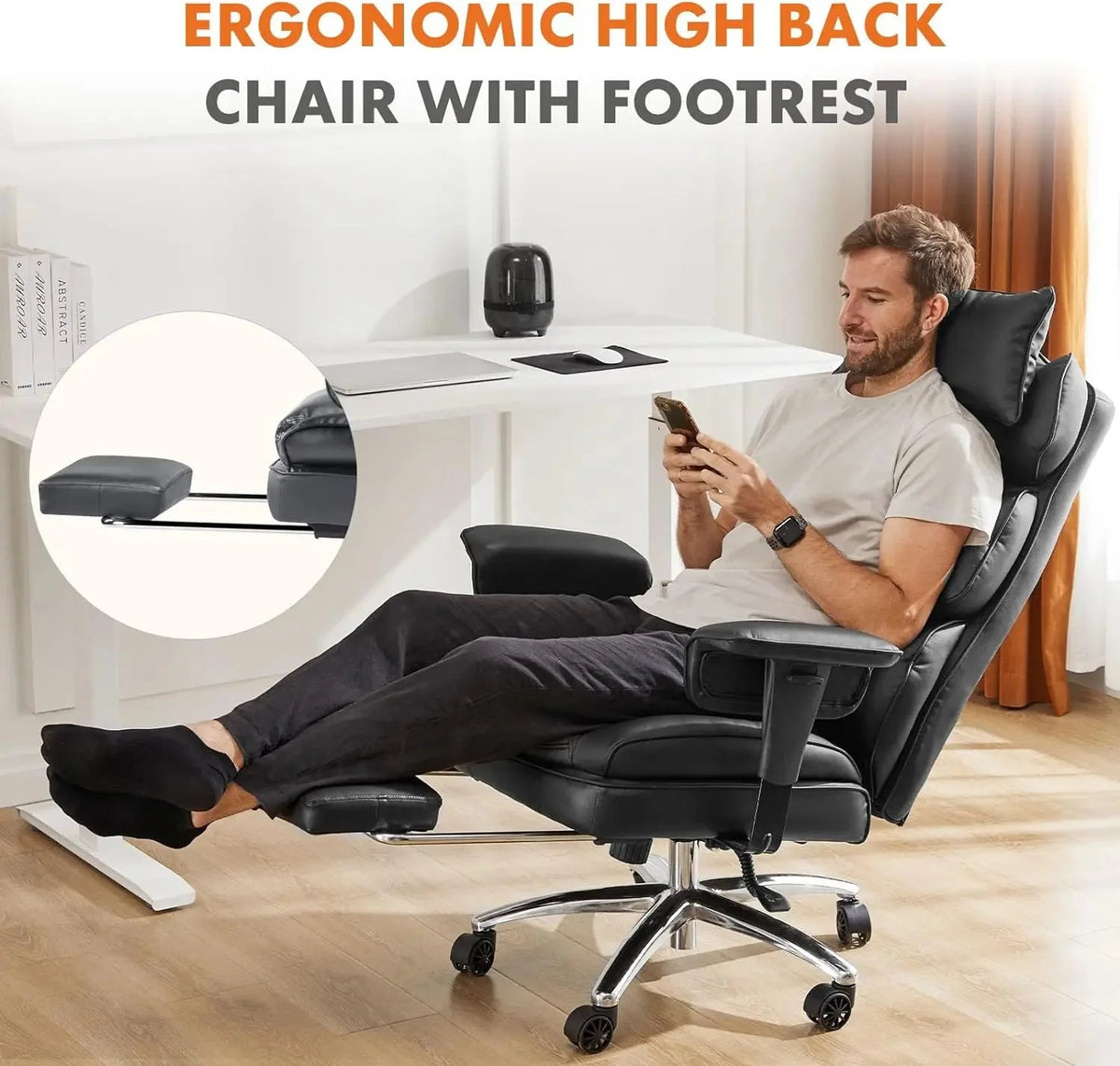 High Back Reclining Desk Chair with Footrest W64377