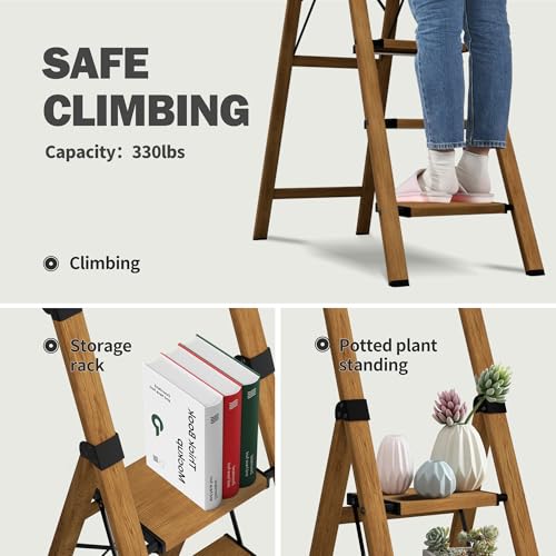 3 Step Folding Aluminum Steel Ladder 330lbs Capacity P109