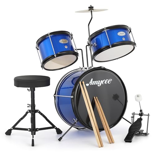 Black 3 Piece Kids Drum Set with Cymbal, Drumsticks, Pedal, Throne Stool S591