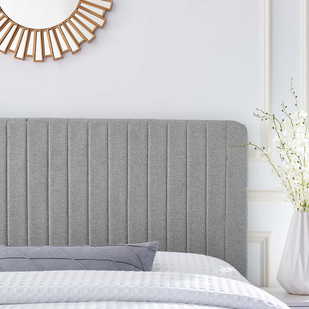 Light Gray Tufted Upholstered Fabric King Headboard K4348