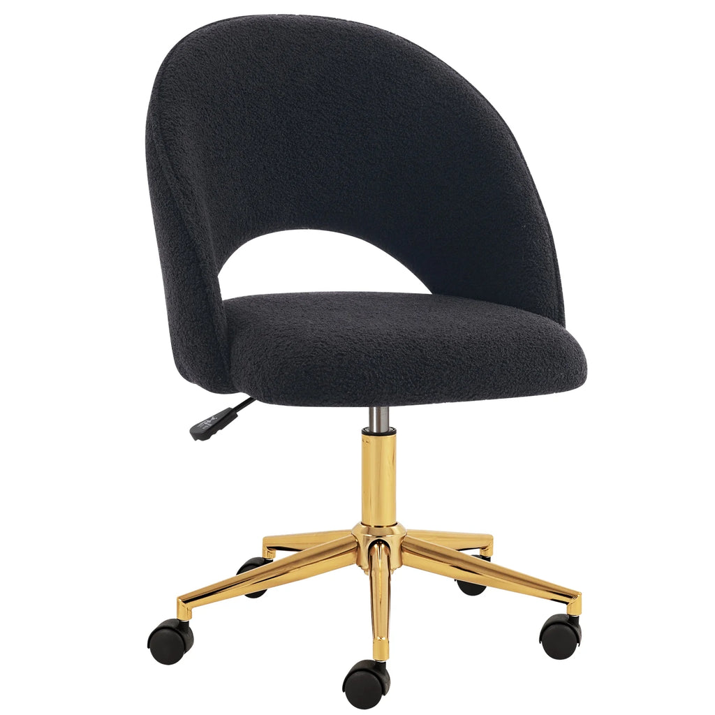 Black Faux Sherpa Upholstered Swivel Home Office Chair G28560