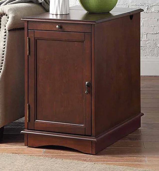 1pc Birch Veneer Side Table with USB Outlet V802388