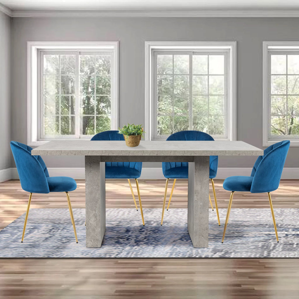 Velvet Blue Dining Room Chair with Gold Legs, Set of 4 U727