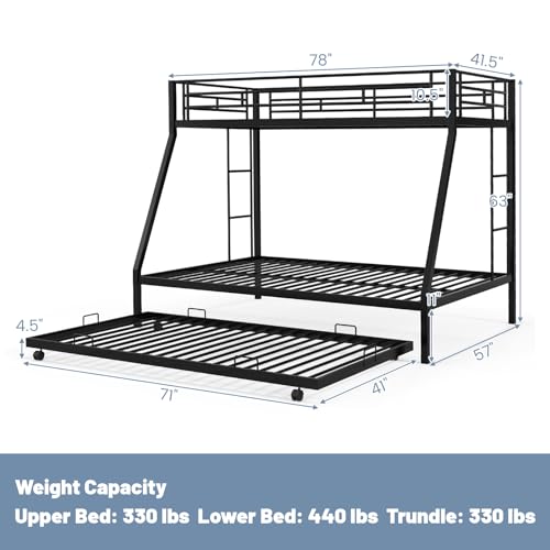 Twin Over Full Metal Bunk Bed with Trundle A172