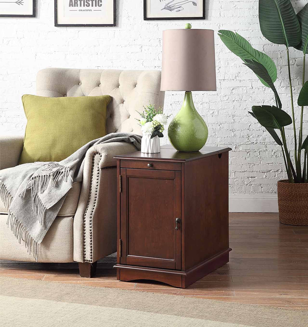 1pc Birch Veneer Side Table with USB Outlet V802388