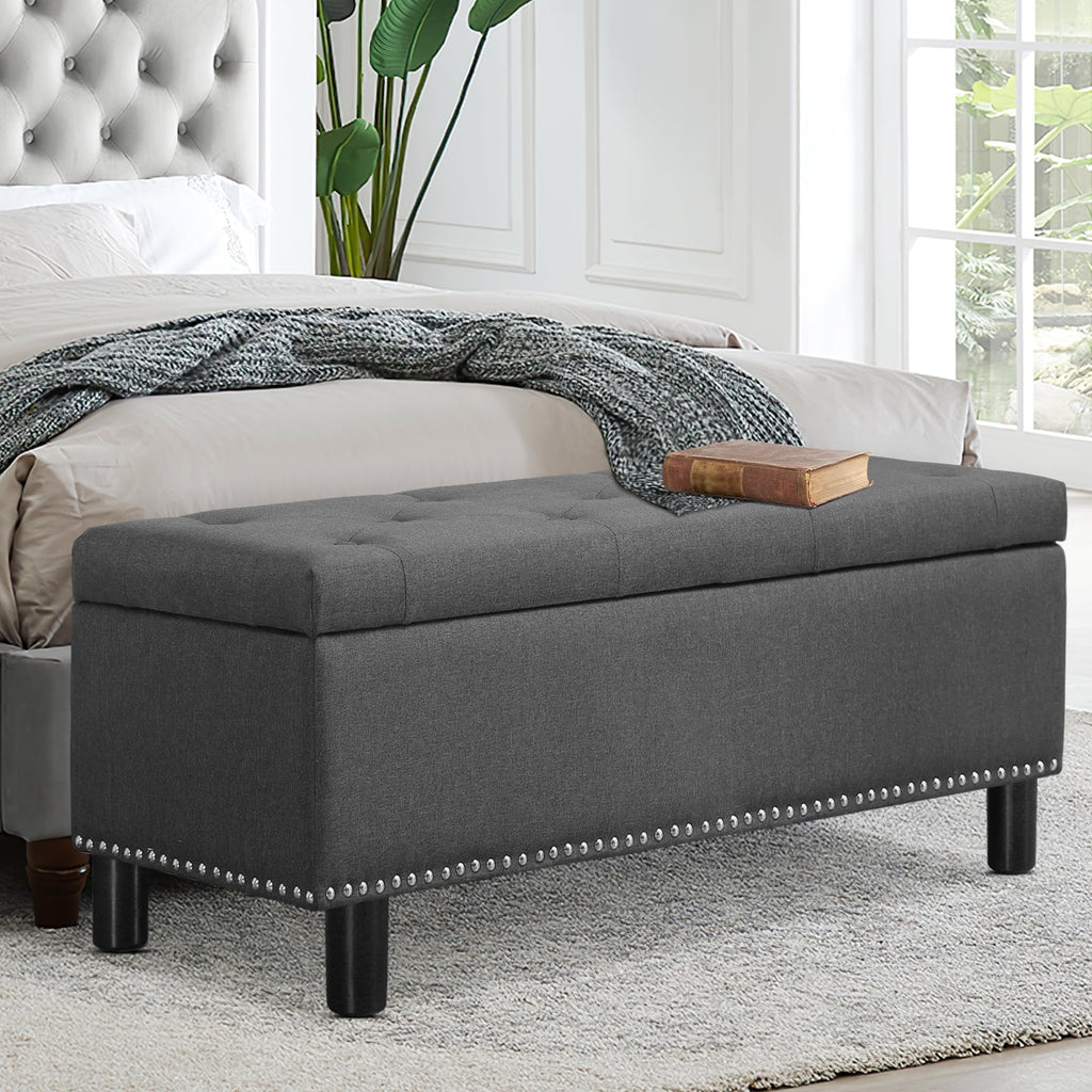 Dark Grey Upholstered Storage Ottoman Bench C82817