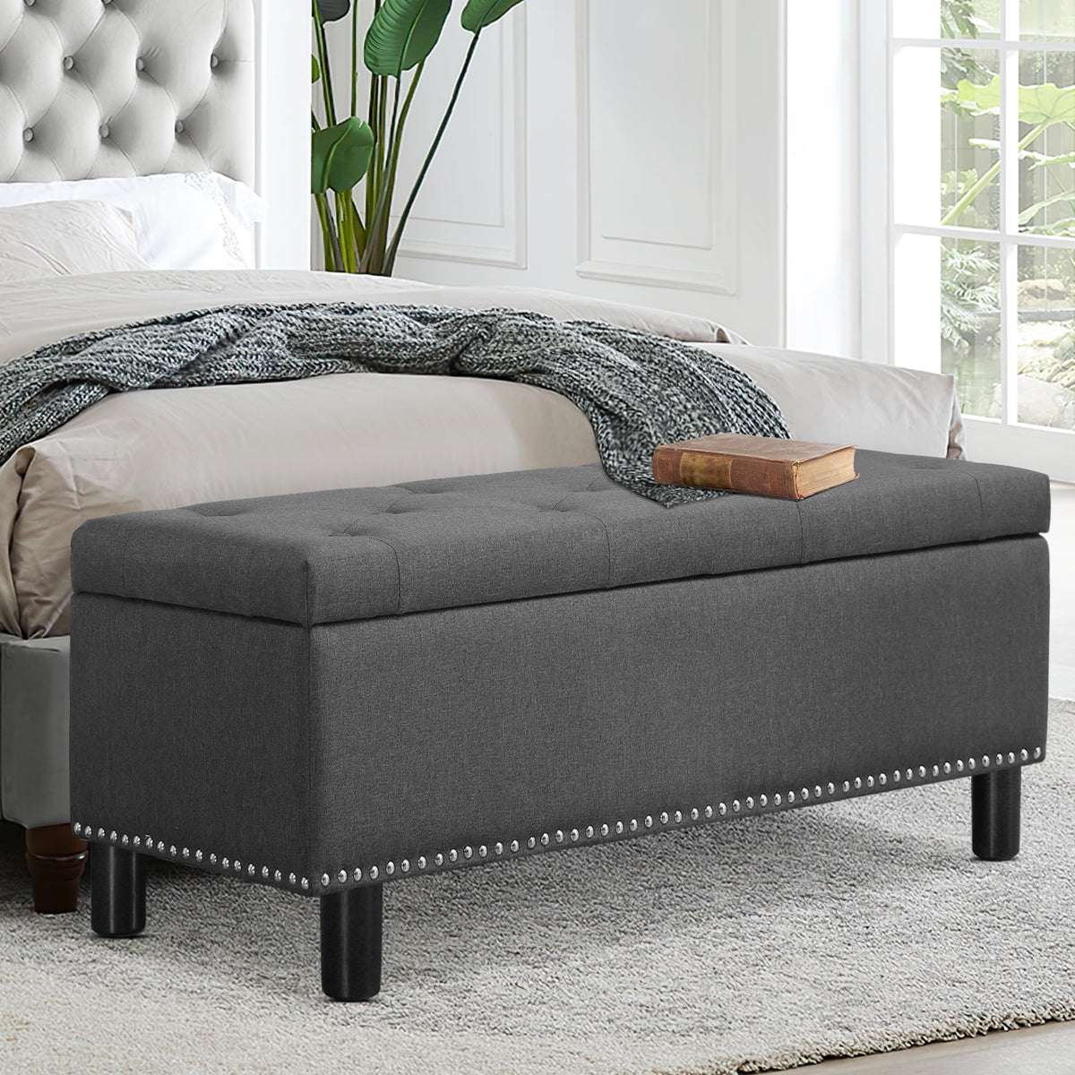 Dark Grey Upholstered Storage Ottoman Bench C82817