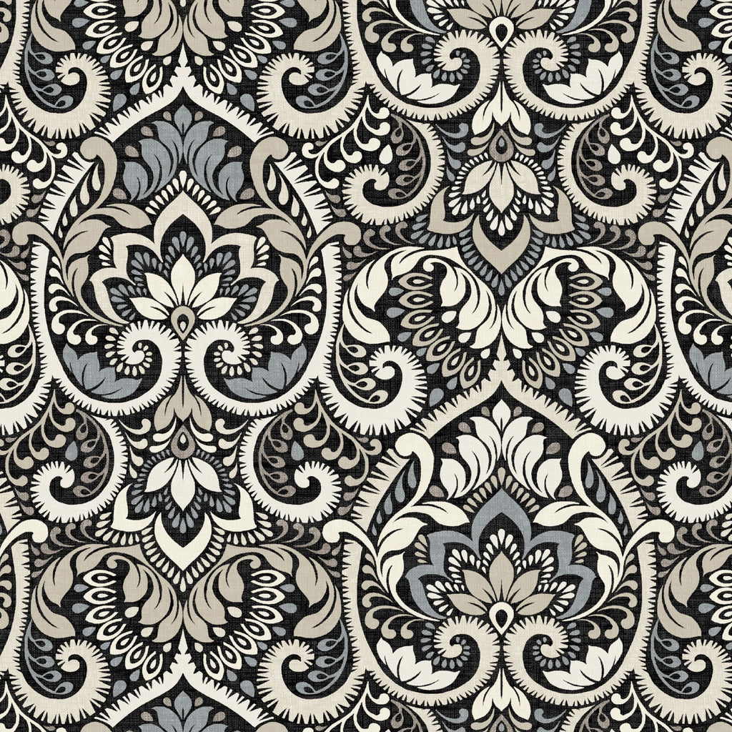 Black Damask Outdoor Dining Chair Cushion 20 x 20 Q475546