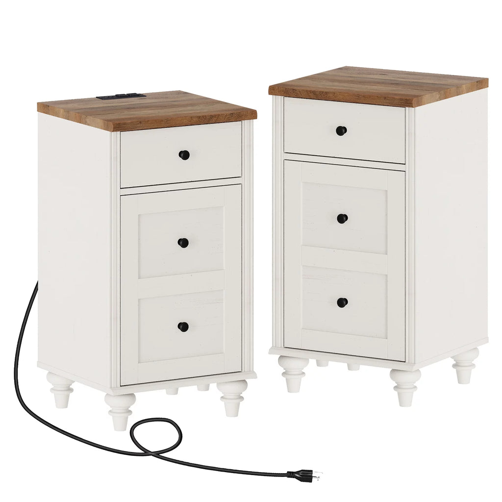 White Oak Set of 2 Nightstand with Charging Station I244