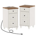 White Oak Set of 2 Nightstand with Charging Station I244