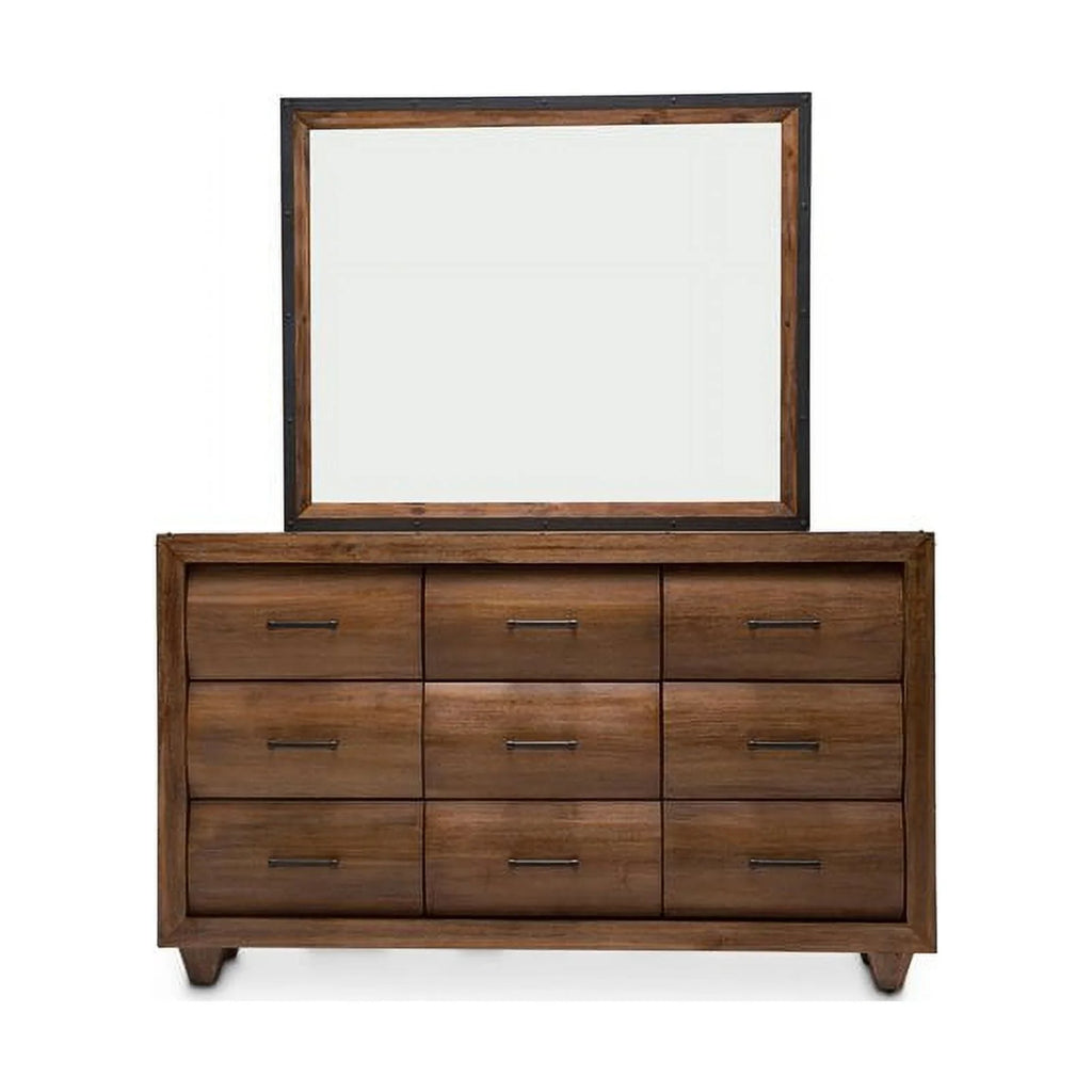 Wood Dresser with Mirror Set in Burnt Umber Brown W494
