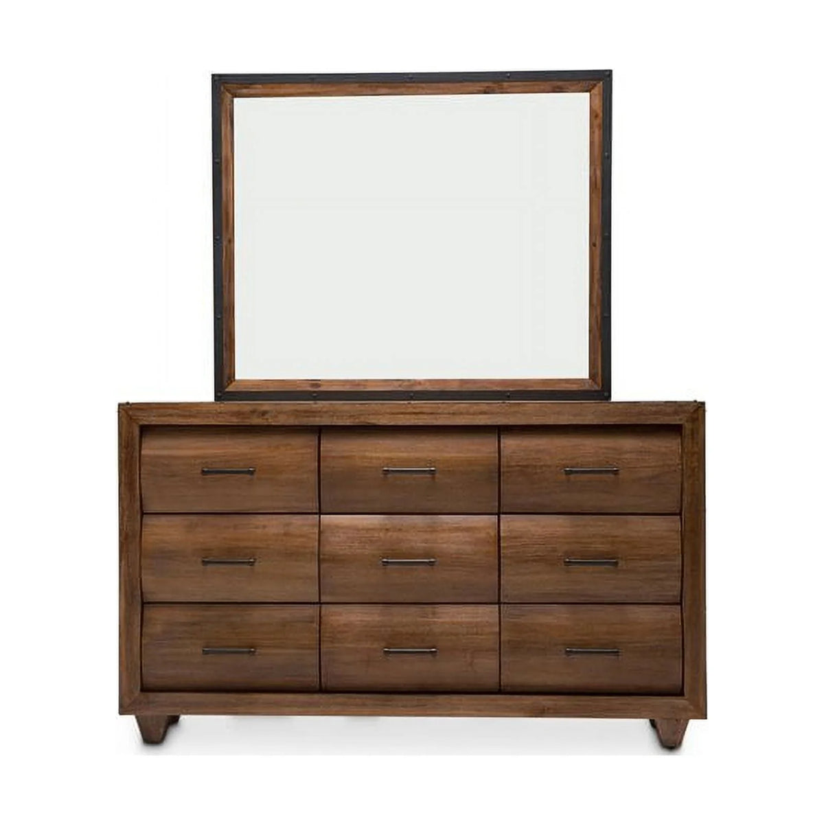 Wood Dresser with Mirror Set in Burnt Umber Brown W494