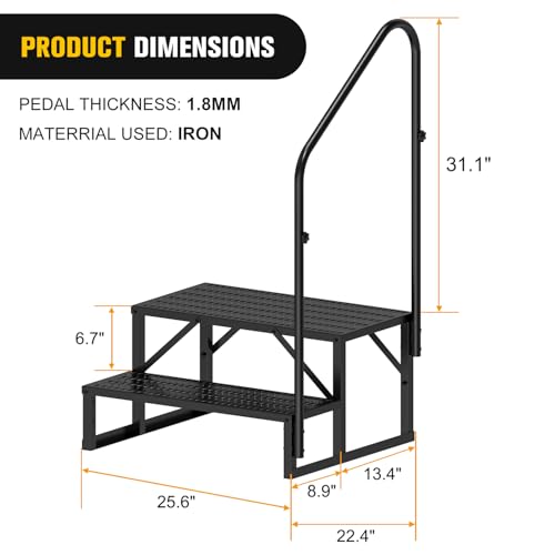 RV Steps with Handrail, 4 Steps Portable Anti-Slip B54565