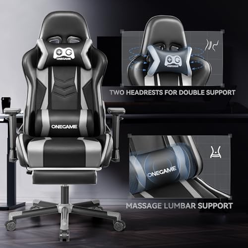 Black Gray Ergonomic Gaming Chair with Footrest and Lumbar Support V67549