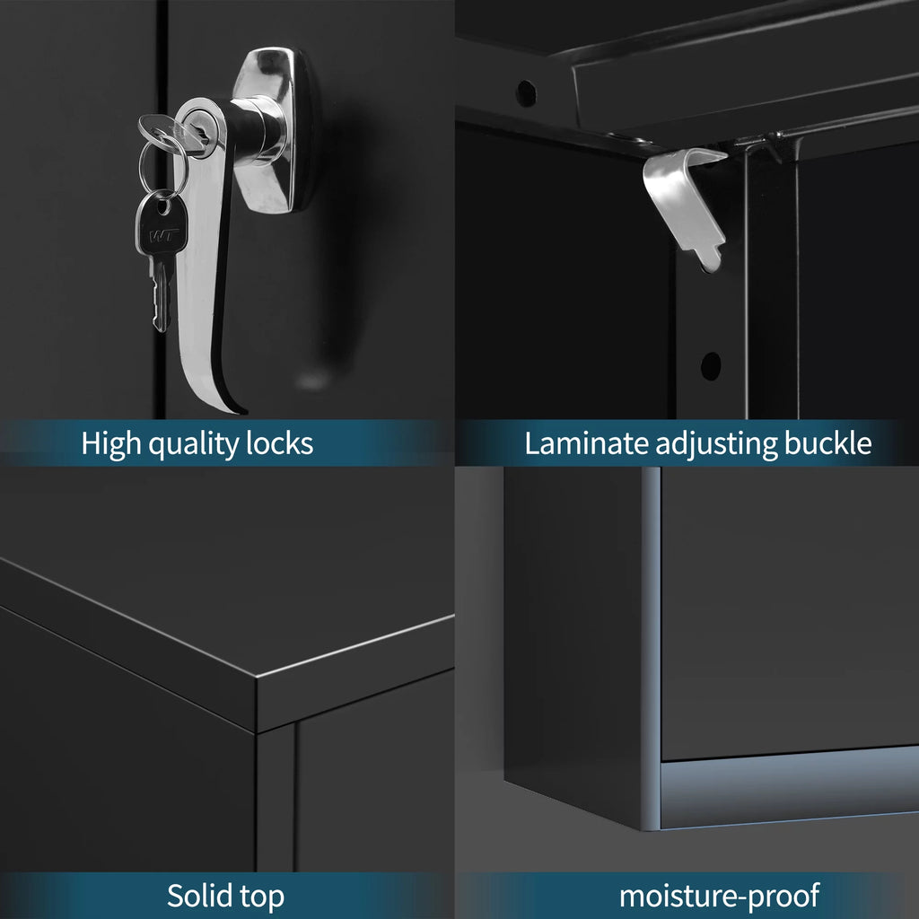 Black Metal Storage Cabinet with 4 Adjustable Shelves J46482