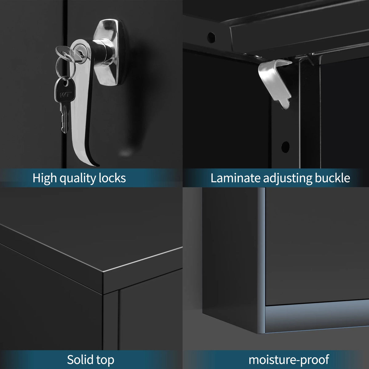 Black Metal Storage Cabinet with 4 Adjustable Shelves J46482