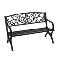 Metal Outdoor Bench with Plastic Mesh Backrest and Armrests Black B2397
