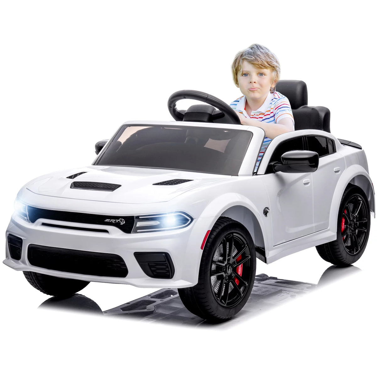 12V White Ride on Car with Remote Control J348336