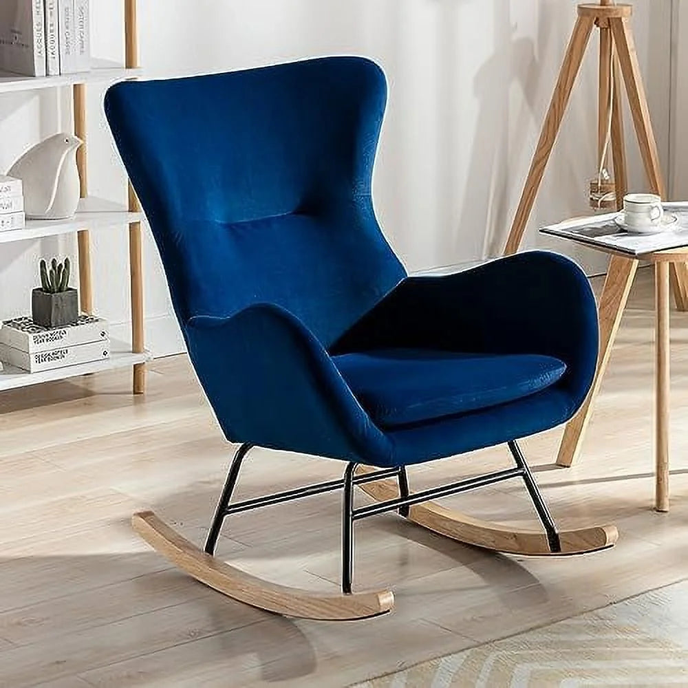 Blue Velvet Upholstered Rocking Chair P338