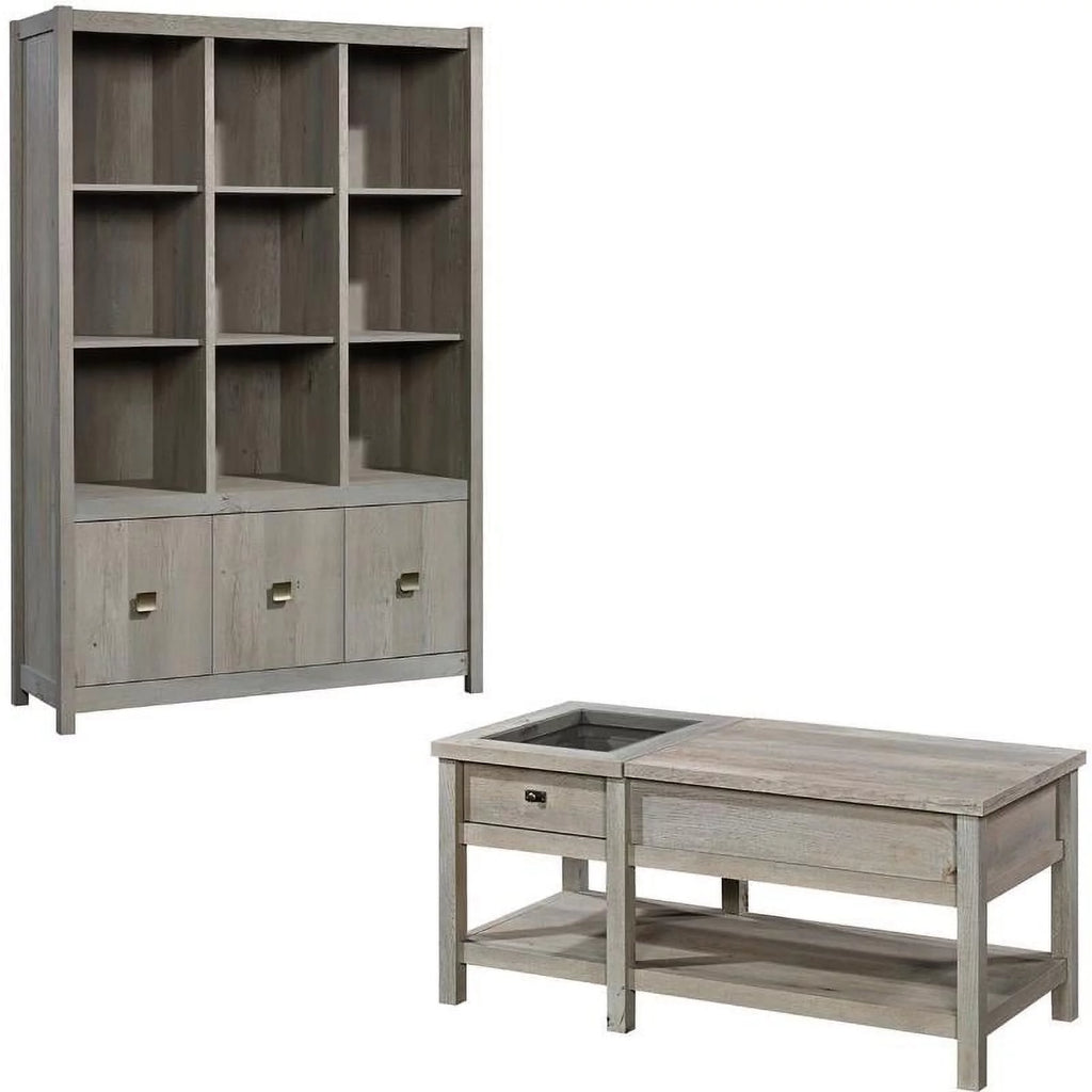 2 Piece Wood Bookcase and Lift-Top Coffee Table T556