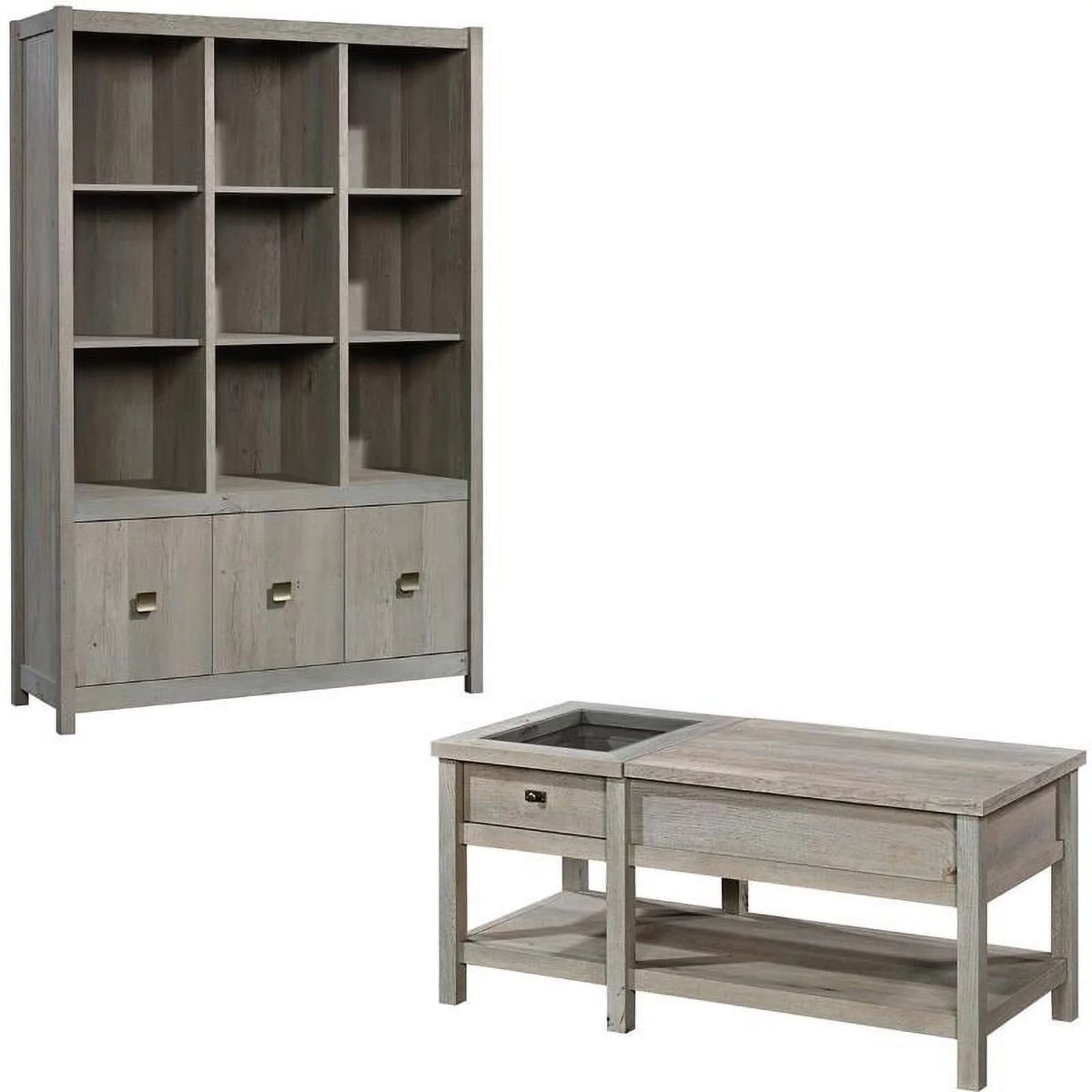 2 Piece Wood Bookcase and Lift-Top Coffee Table T556