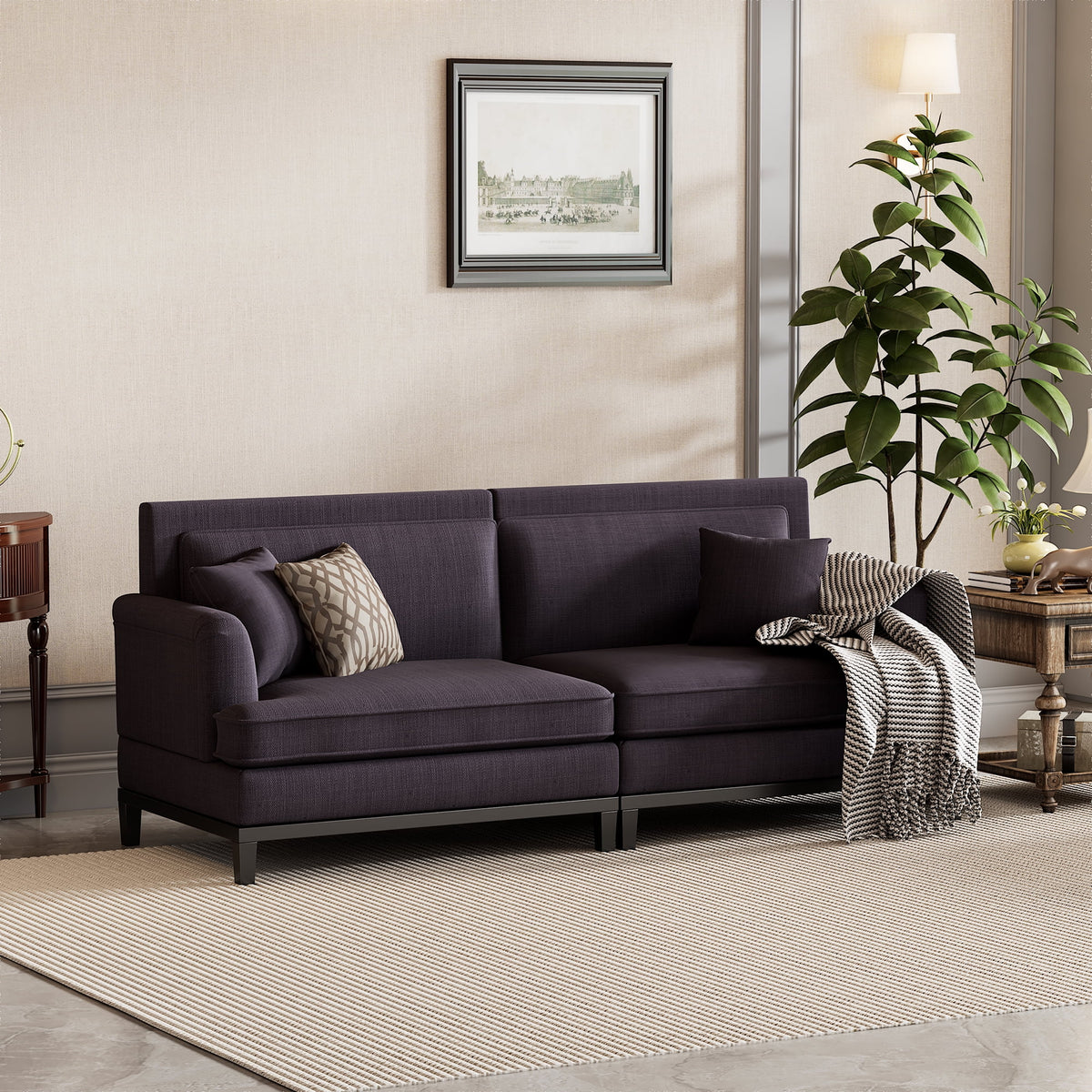 Gray Upholstered Sofa with Wooden Legs X958