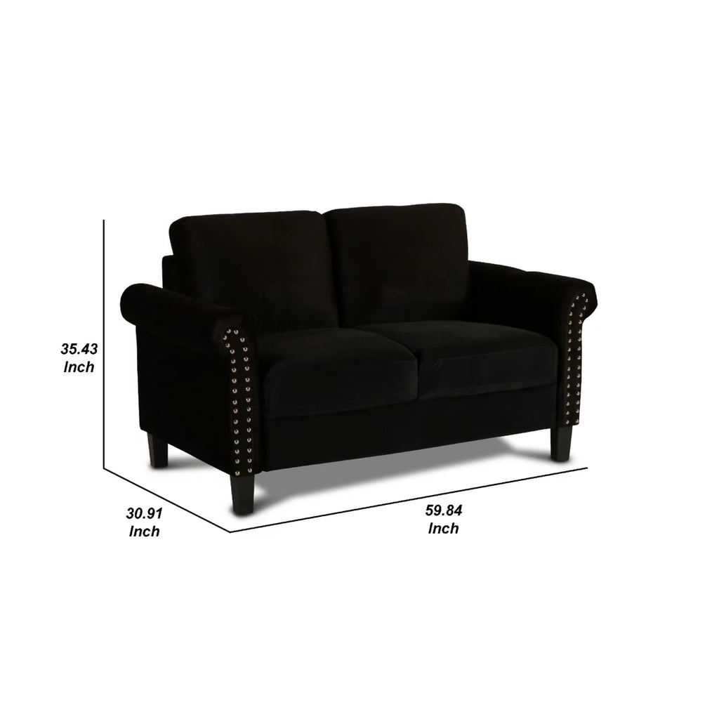 Black Velvet Loveseat with Nailhead Trim U78806
